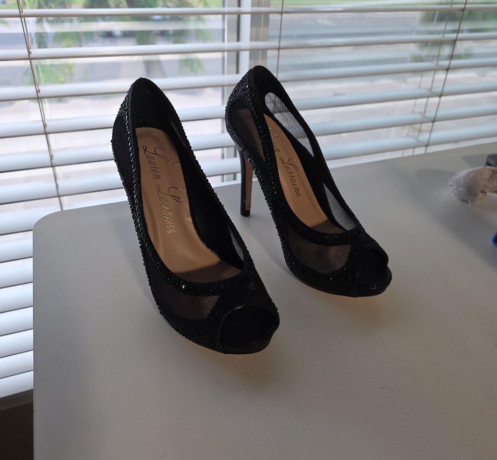 Black Peep-Toe Mesh High Heels